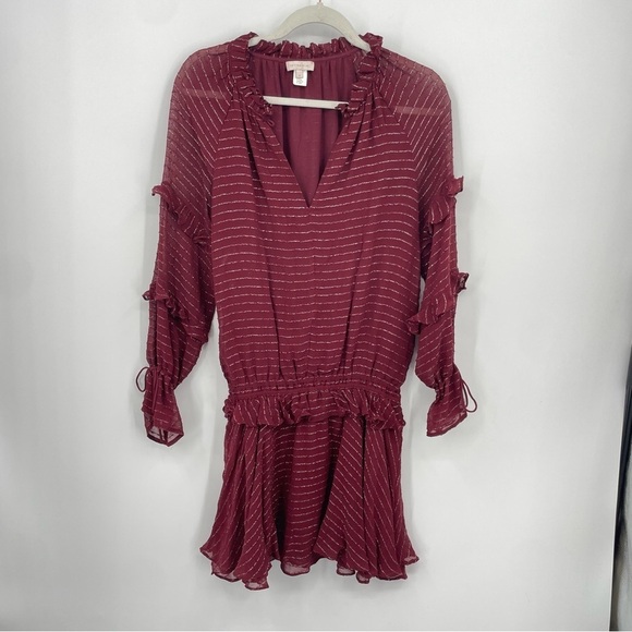 Anthropologie Intropia Ruffled Tunic Mini Dress Burgundy Red wine Sz 36 US 0 - Picture 2 of 8